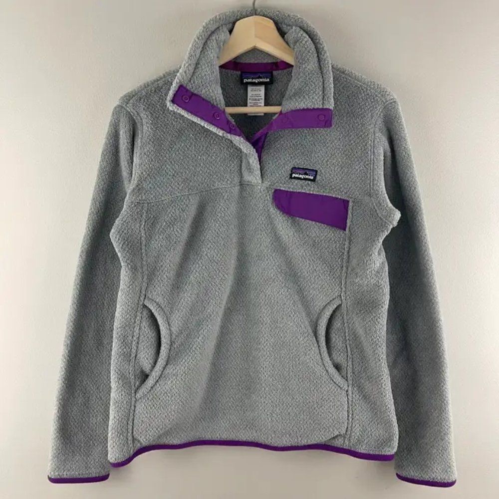 Patagonia Light Grey Purple Women’s Re-Tool Snap-T Turtleneck Fleece Pul…